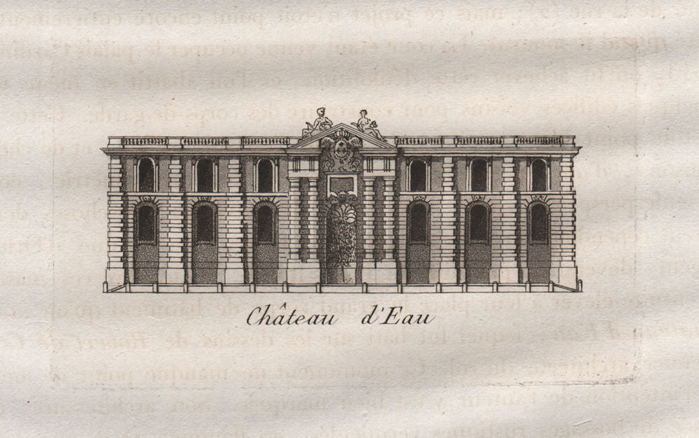 PARIS. Château d'Eau. Aquatint. SMALL 1808 old antique vintage print picture